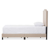 Baxton Studio Benjamin-Twin-Beige Benjamin Upholstered Twin Size Arched Bed with Nail Heads